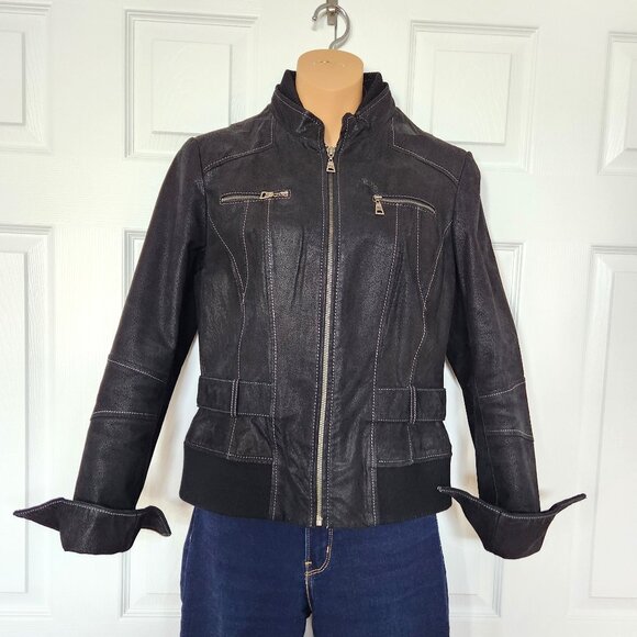 DANIER NUBUC LEATHER BLACK ZIP JACKET. BIKER STYLE. SIZE S - Picture 2 of 10